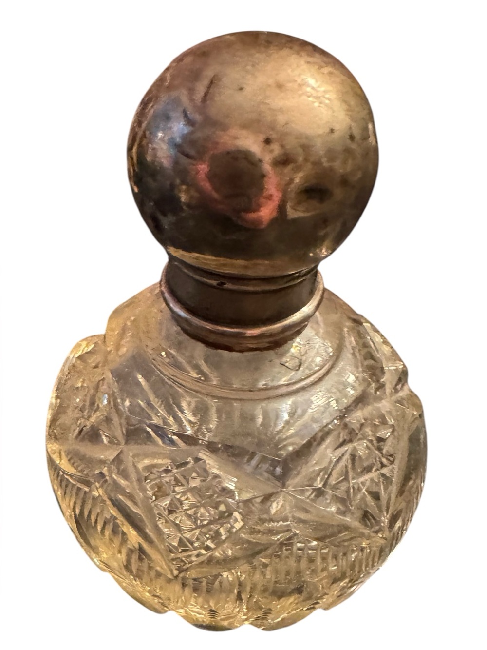 Antique Sterling Silver Top Crystal Cut Glass Scent Bottle